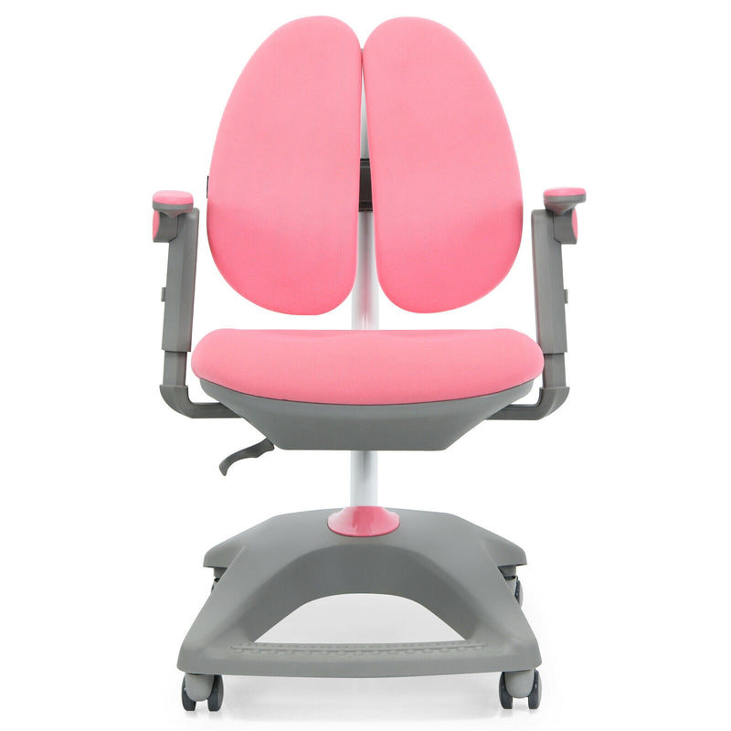 Kids Adjustable Height Depth Study Desk Chair with Sit-Brake Casters-Pink