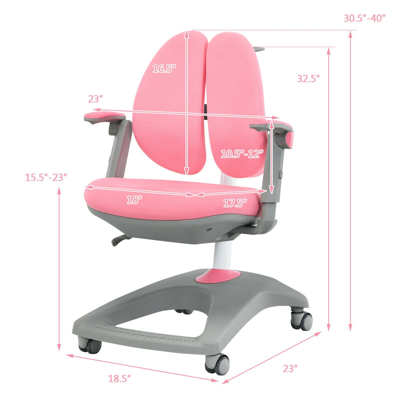 Kids Adjustable Height Depth Study Desk Chair with Sit-Brake Casters-Pink