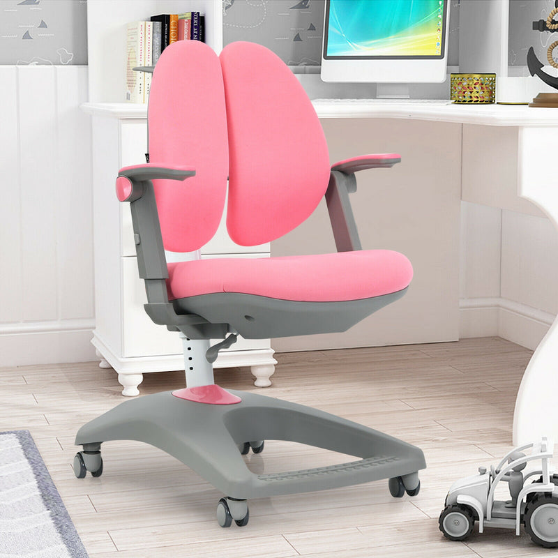 Kids Adjustable Height Depth Study Desk Chair with Sit-Brake Casters-Pink