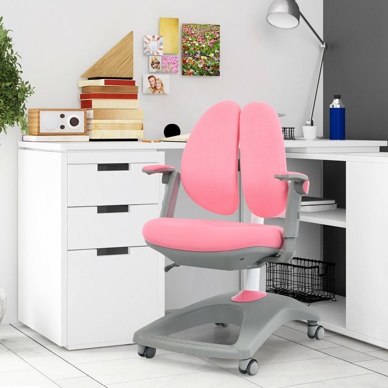 Kids Adjustable Height Depth Study Desk Chair with Sit-Brake Casters-Pink