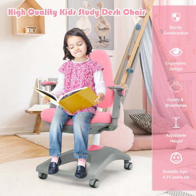 Kids Adjustable Height Depth Study Desk Chair with Sit-Brake Casters-Pink