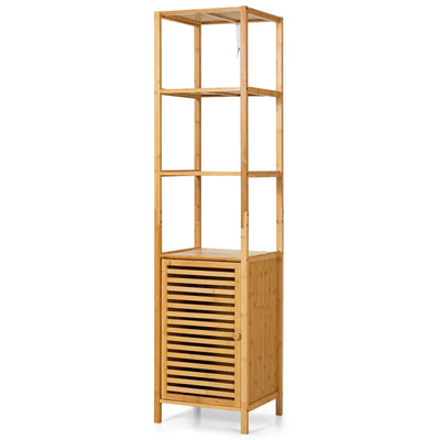 4 Tiers Slim Bamboo Floor Storage Cabinet with Shutter Door and Anti-Toppling Device-Natural