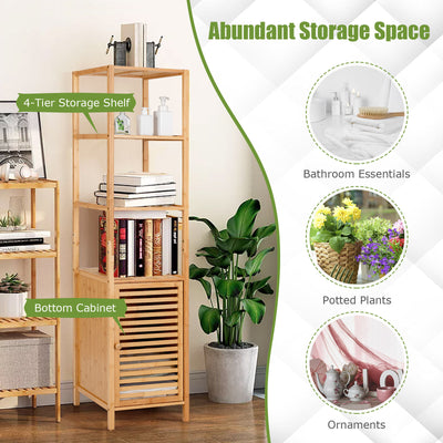 4 Tiers Slim Bamboo Floor Storage Cabinet with Shutter Door and Anti-Toppling Device-Natural