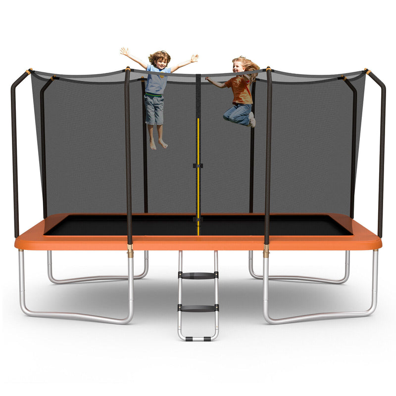 8 x 14 Feet Rectangular Recreational Trampoline with Safety Enclosure Net and Ladder-Orange