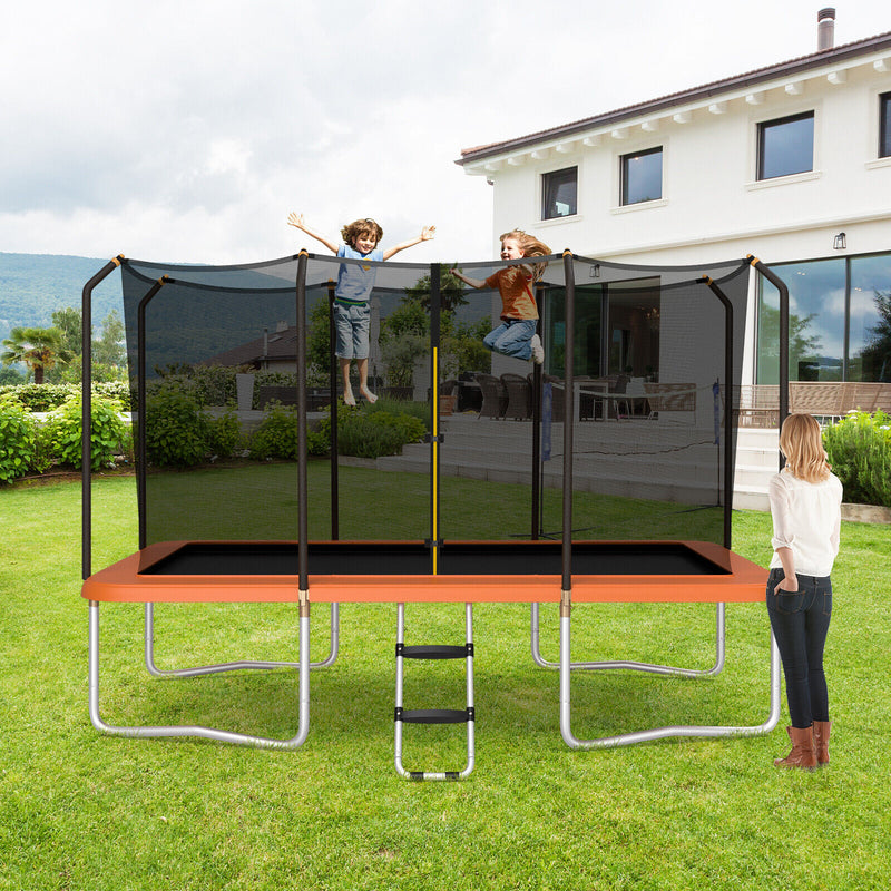 8 x 14 Feet Rectangular Recreational Trampoline with Safety Enclosure Net and Ladder-Orange