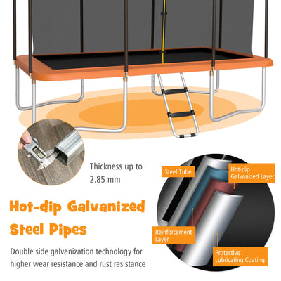8 x 14 Feet Rectangular Recreational Trampoline with Safety Enclosure Net and Ladder-Orange