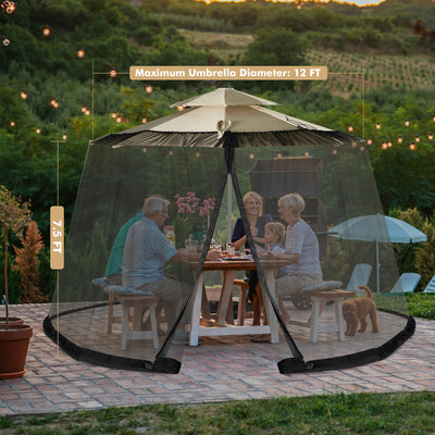 8-12 Feet Patio Umbrella Table Mesh Screen Cover Mosquito Netting-Black