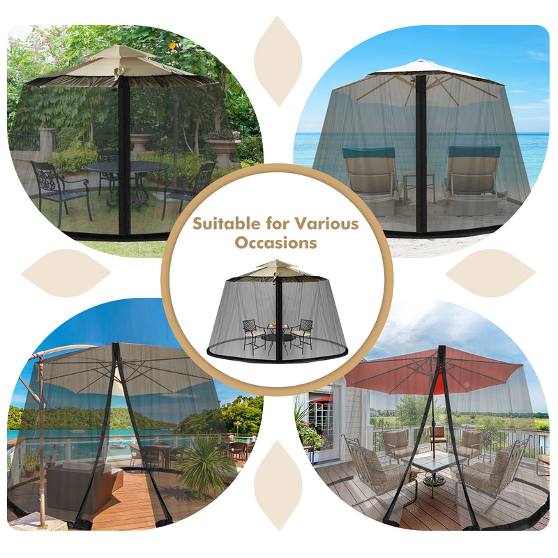 8-12 Feet Patio Umbrella Table Mesh Screen Cover Mosquito Netting-Black