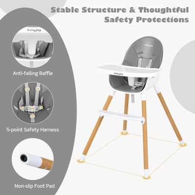 4-in-1 Convertible Baby High Chair Infant Feeding Chair with Adjustable Tray-Gray