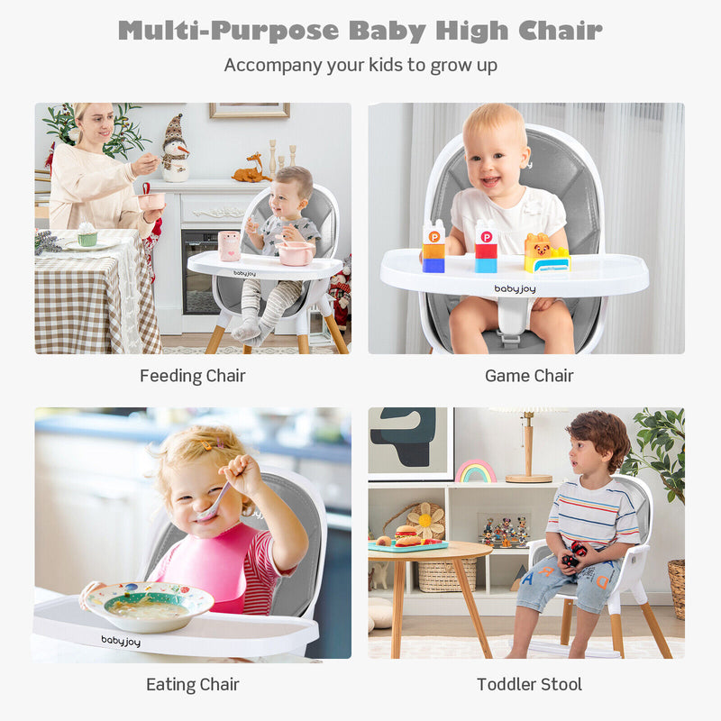 4-in-1 Convertible Baby High Chair Infant Feeding Chair with Adjustable Tray-Gray