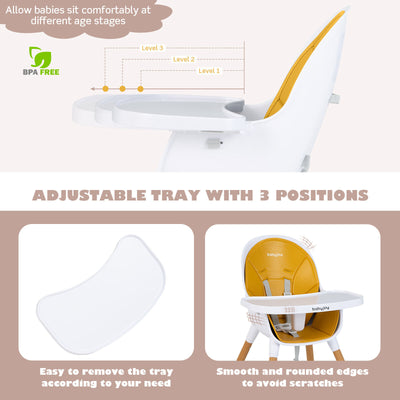 4-in-1 Convertible Baby High Chair Infant Feeding Chair with Adjustable Tray-Yellow