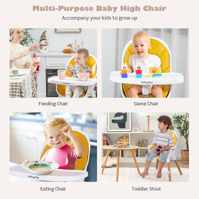 4-in-1 Convertible Baby High Chair Infant Feeding Chair with Adjustable Tray-Yellow