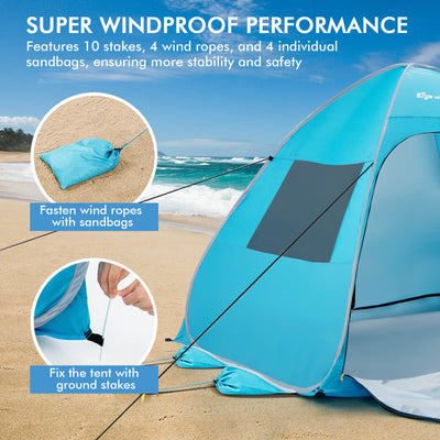 Automatic Pop-up Beach Tent with Carrying Bag-Blue