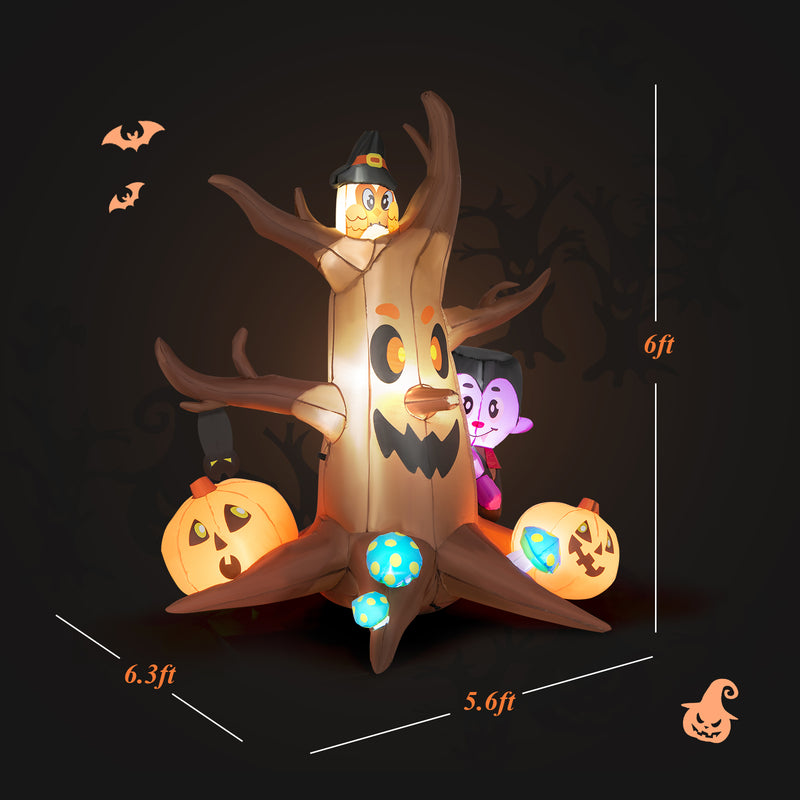 6 Feet Inflatable Halloween Dead Tree with Pumpkin Blow up Ghost Tree and RGB Lights