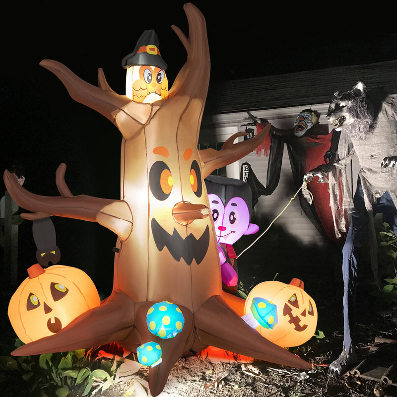 6 Feet Inflatable Halloween Dead Tree with Pumpkin Blow up Ghost Tree and RGB Lights