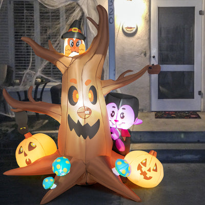 6 Feet Inflatable Halloween Dead Tree with Pumpkin Blow up Ghost Tree and RGB Lights