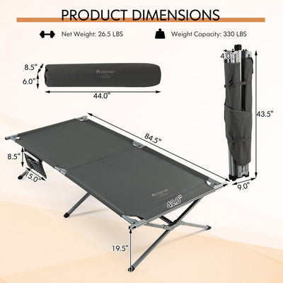 Extra Wide Folding Camping Bed with Carry Bag and Storage Bag-Gray