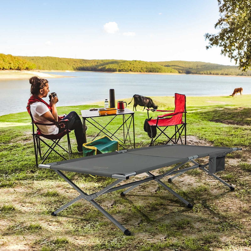 Extra Wide Folding Camping Bed with Carry Bag and Storage Bag-Gray