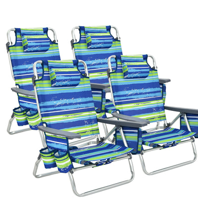 4-Pack 5-Position Outdoor Folding Backpack Beach Reclining Chair with Pillow-Blue