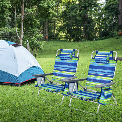 4-Pack 5-Position Outdoor Folding Backpack Beach Reclining Chair with Pillow-Blue