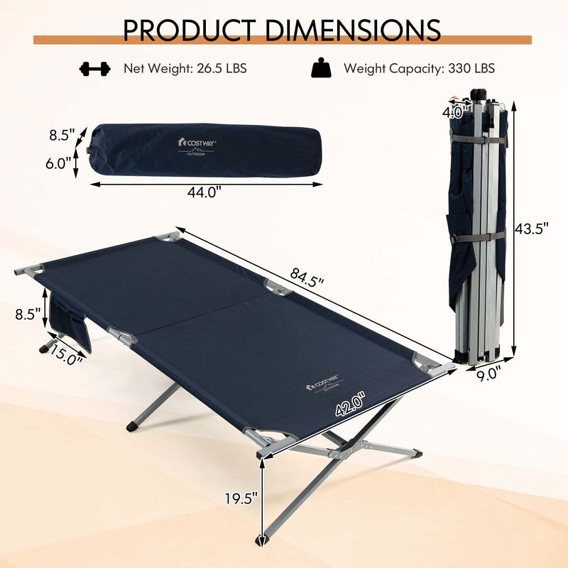 Extra Wide Folding Camping Bed with Carry Bag and Storage Bag-Blue