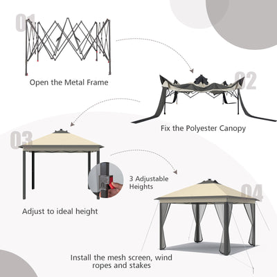 11 x 11 Feet Portable Outdoor Patio Folding Gazebo with Led Lights -Coffee