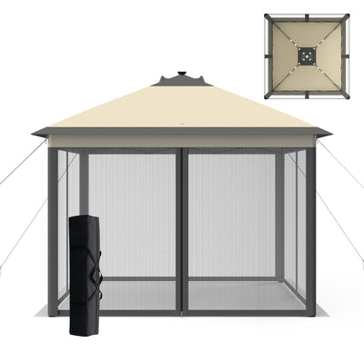 11 x 11 Feet Portable Outdoor Patio Folding Gazebo with Led Lights -Coffee