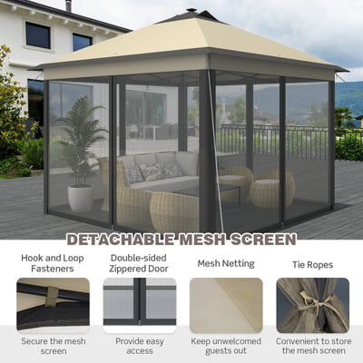 11 x 11 Feet Portable Outdoor Patio Folding Gazebo with Led Lights -Coffee