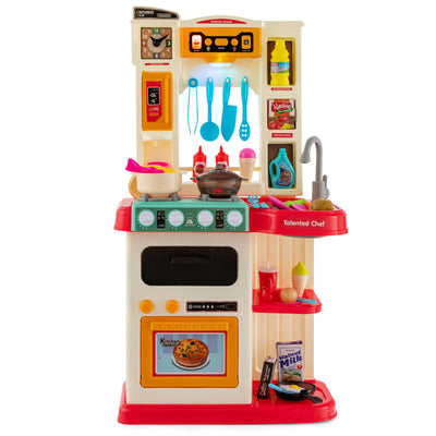 64 Pieces Realistic Kitchen Playset for Boys and Girls with Sound and Lights-Pink