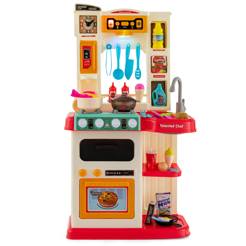 64 Pieces Realistic Kitchen Playset for Boys and Girls with Sound and Lights-Pink