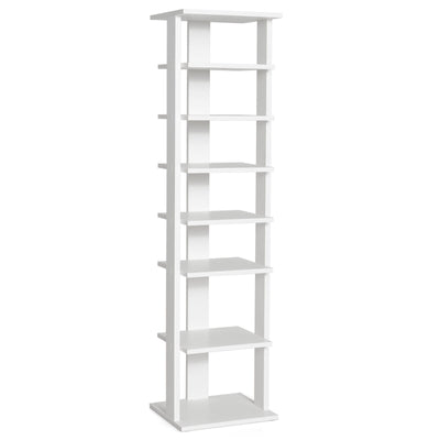 7-Tier Wooden Shoe Rack Narrow Vertical Shoe Stand Storage Display Shelf-White