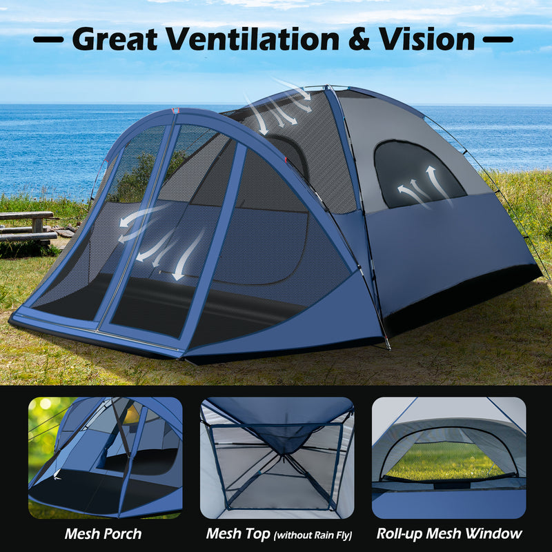 6-Person Large Camping Dome Tent with Screen Room Porch