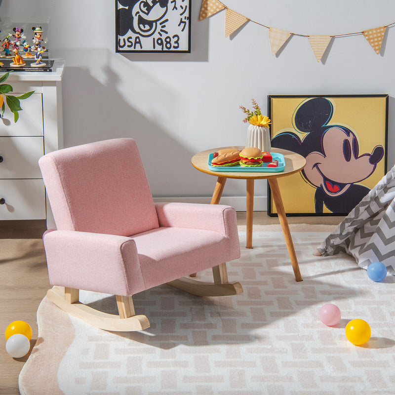 Kids Rocking Chair with Solid Wood Legs-Pink