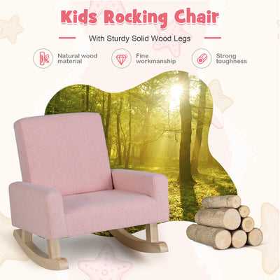 Kids Rocking Chair with Solid Wood Legs-Pink