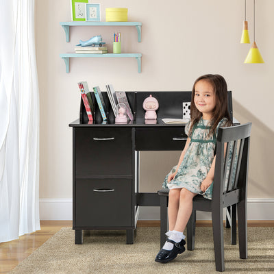 Kids Wooden Writing Furniture Set with Drawer and Storage Cabinet-Dark Brown