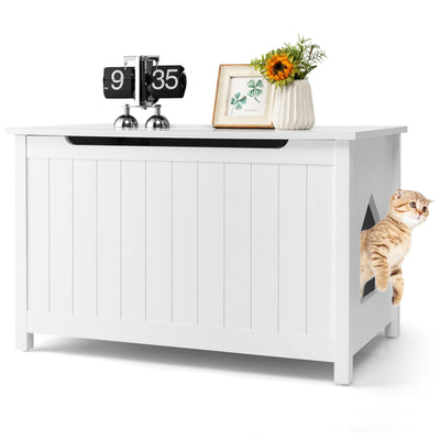 Wooden Cat Litter Box Enclosure with Top Opening Side Table-White