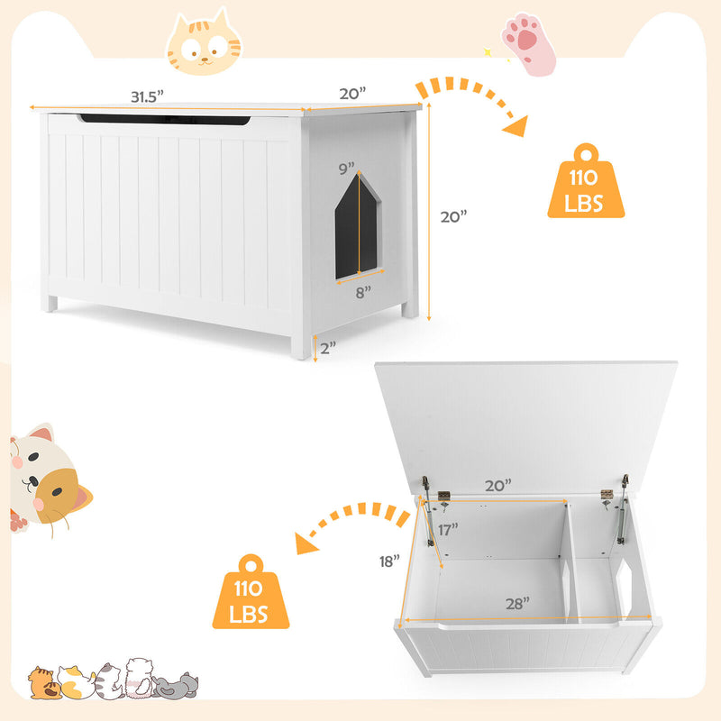 Wooden Cat Litter Box Enclosure with Top Opening Side Table-White