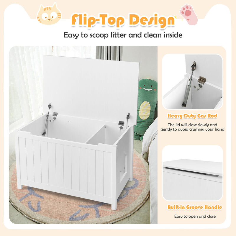 Wooden Cat Litter Box Enclosure with Top Opening Side Table-White