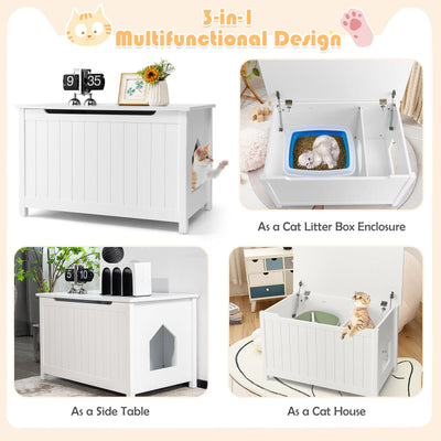 Wooden Cat Litter Box Enclosure with Top Opening Side Table-White