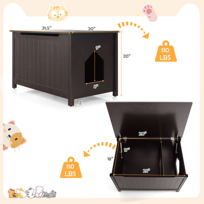 Wooden Cat Litter Box Enclosure with Top Opening Side Table-Brown