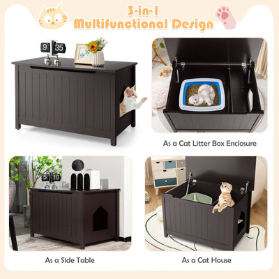 Wooden Cat Litter Box Enclosure with Top Opening Side Table-Brown