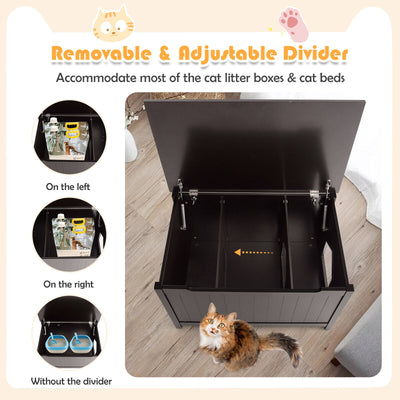 Wooden Cat Litter Box Enclosure with Top Opening Side Table-Brown