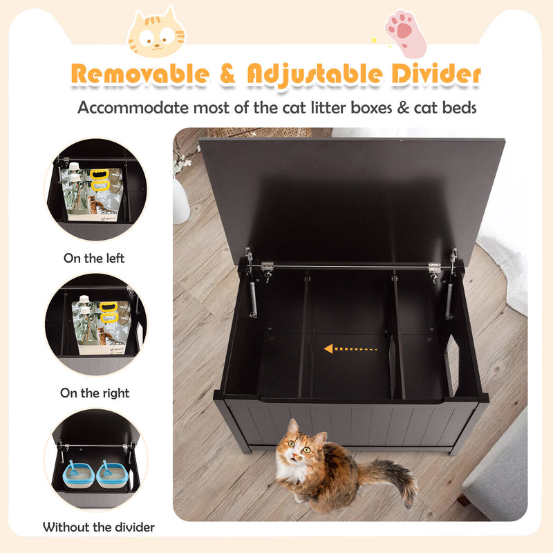 Wooden Cat Litter Box Enclosure with Top Opening Side Table-Brown