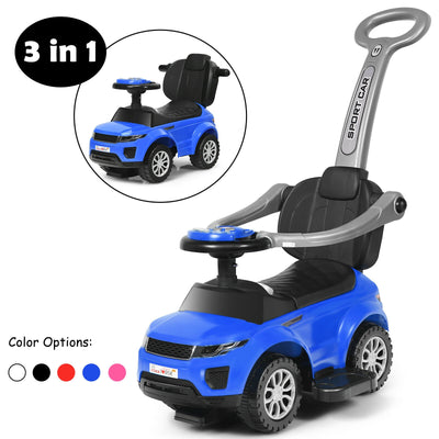 3 In 1 Ride on Push Car Toddler Stroller Sliding Car with Music-Blue