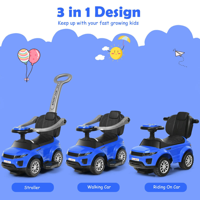 3 In 1 Ride on Push Car Toddler Stroller Sliding Car with Music-Blue