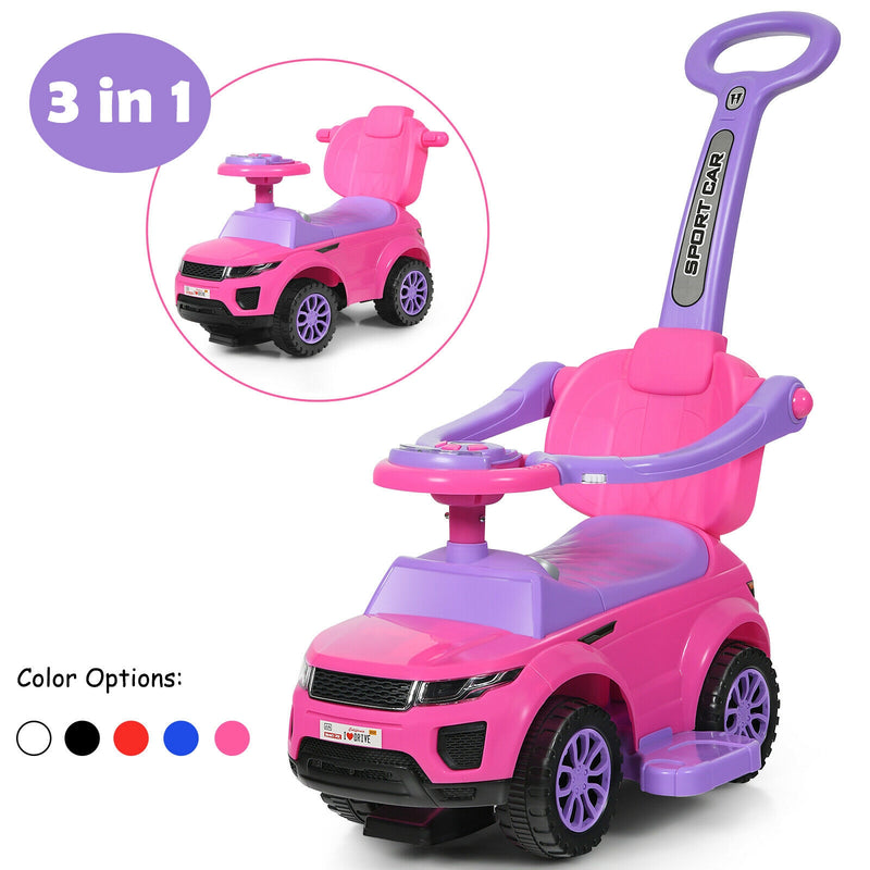 3-In-1 Ride on Push Car Toddler Stroller Sliding Car with Music-Pink