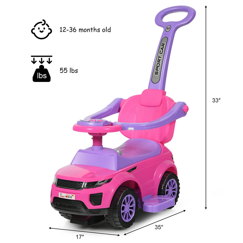 3-In-1 Ride on Push Car Toddler Stroller Sliding Car with Music-Pink