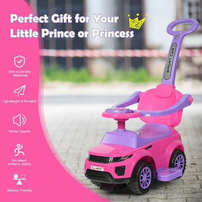 3-In-1 Ride on Push Car Toddler Stroller Sliding Car with Music-Pink