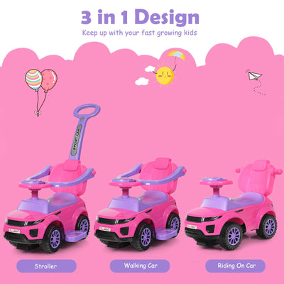 3-In-1 Ride on Push Car Toddler Stroller Sliding Car with Music-Pink