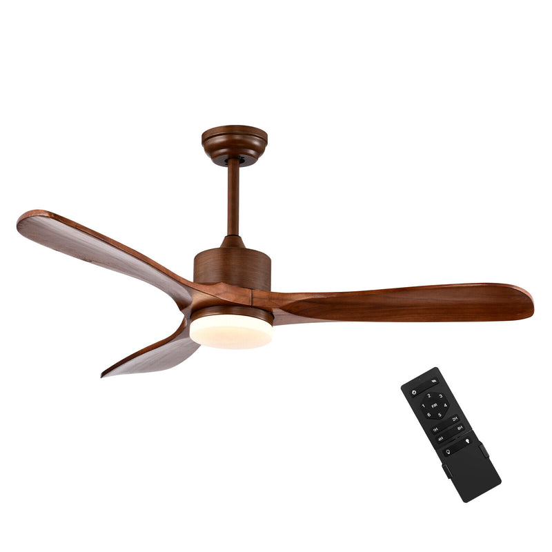 52 Inch Reversible Ceiling Fan with LED Light and Adjustable Temperature-Brown